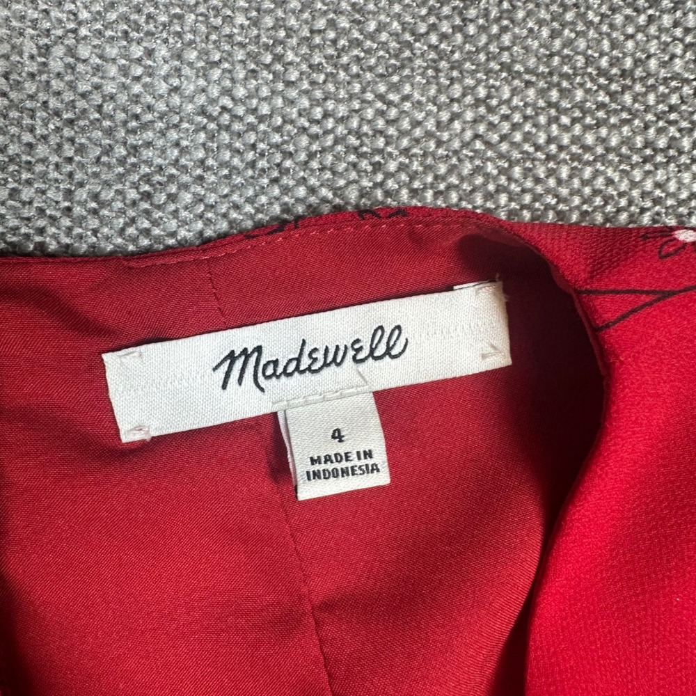 Madewell Floral Mini Dress Women 4 Red Long Sleeve V-Neck Wrap Style - Picture 4 of 9